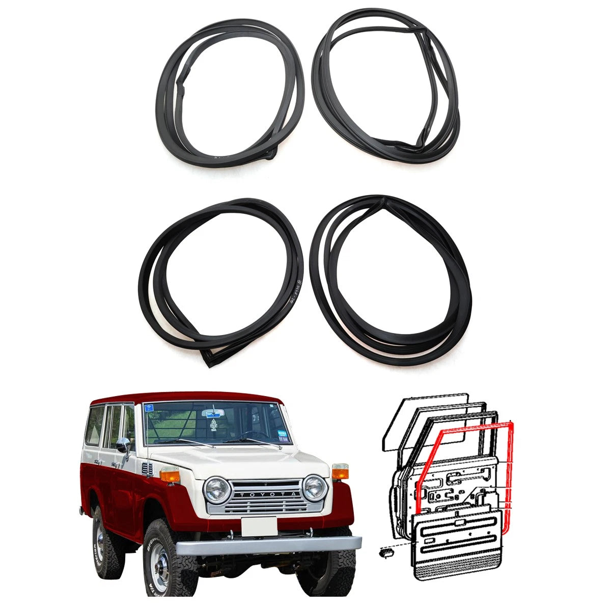 Set of 4 Weatherstrip for Toyota Land Cruiser FJ55 FJ56 (1975–1980)