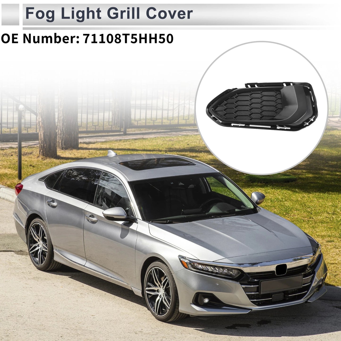 1pc Fog Light Grill for Honda Fit (2018) No. 71108T5HH50, ABS Black