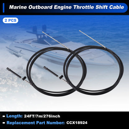 2Pcs Throttle Shift Control Cable for Marine Outboard (7m)