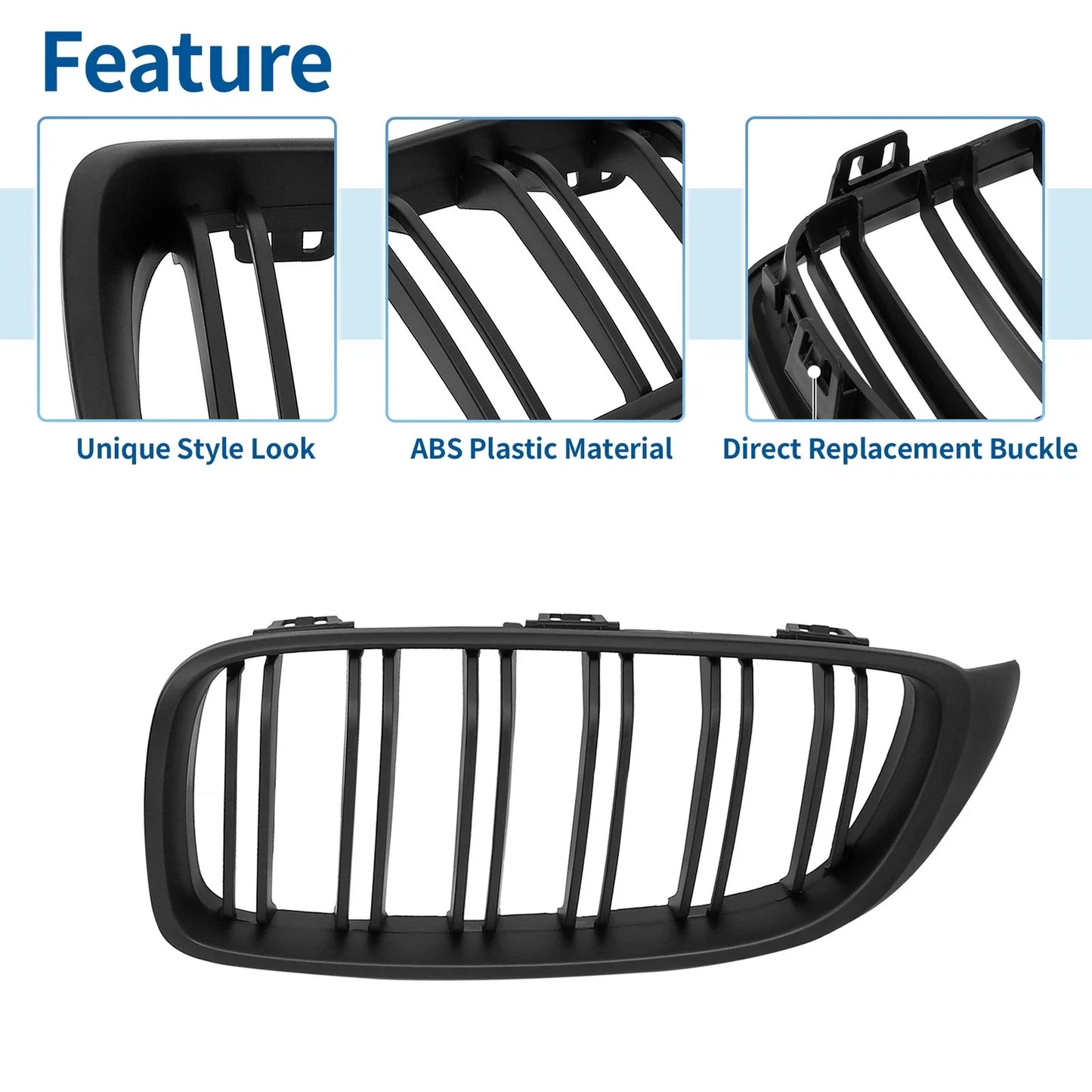 Matte Black Hood Grill Kidney Grille Double Slat for BMW F32 (2013 - 2018) 4-Door