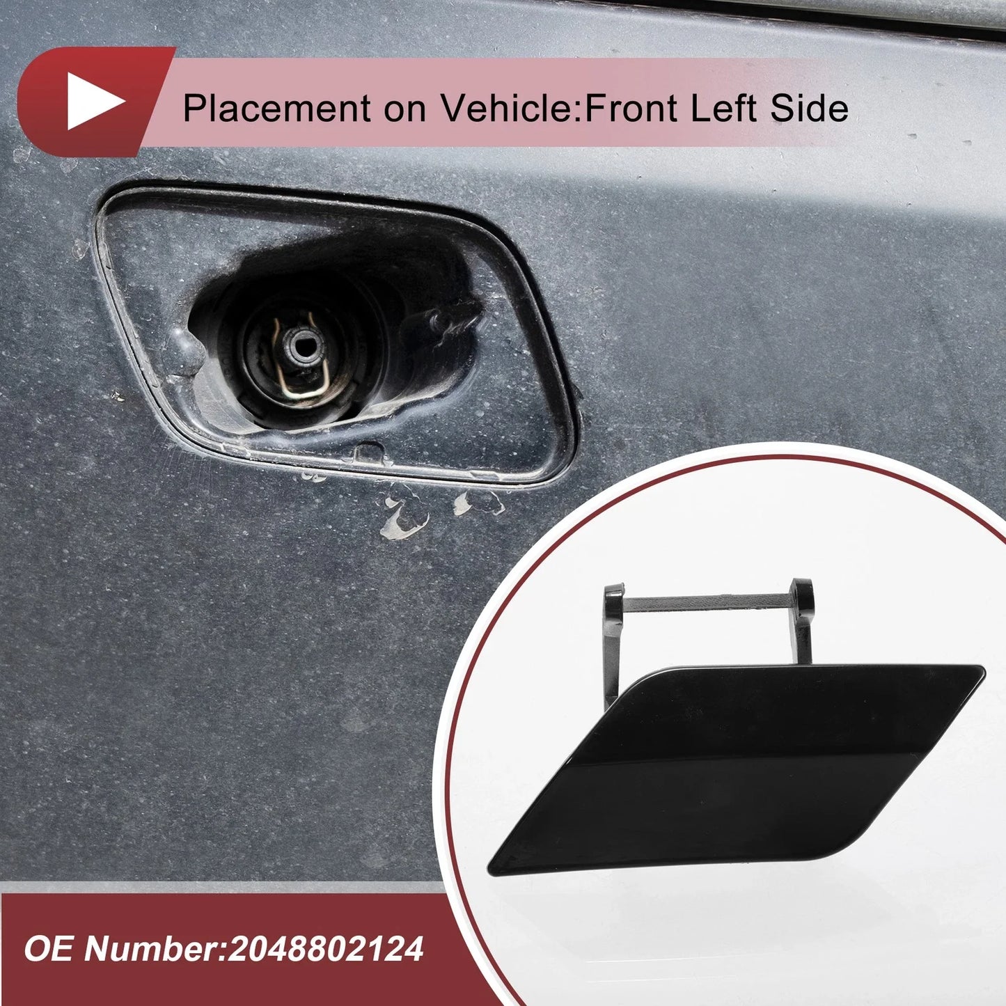 Front Left Washer Nozzle Cover for Mercedes-Benz C350 (2008-2014) Black
