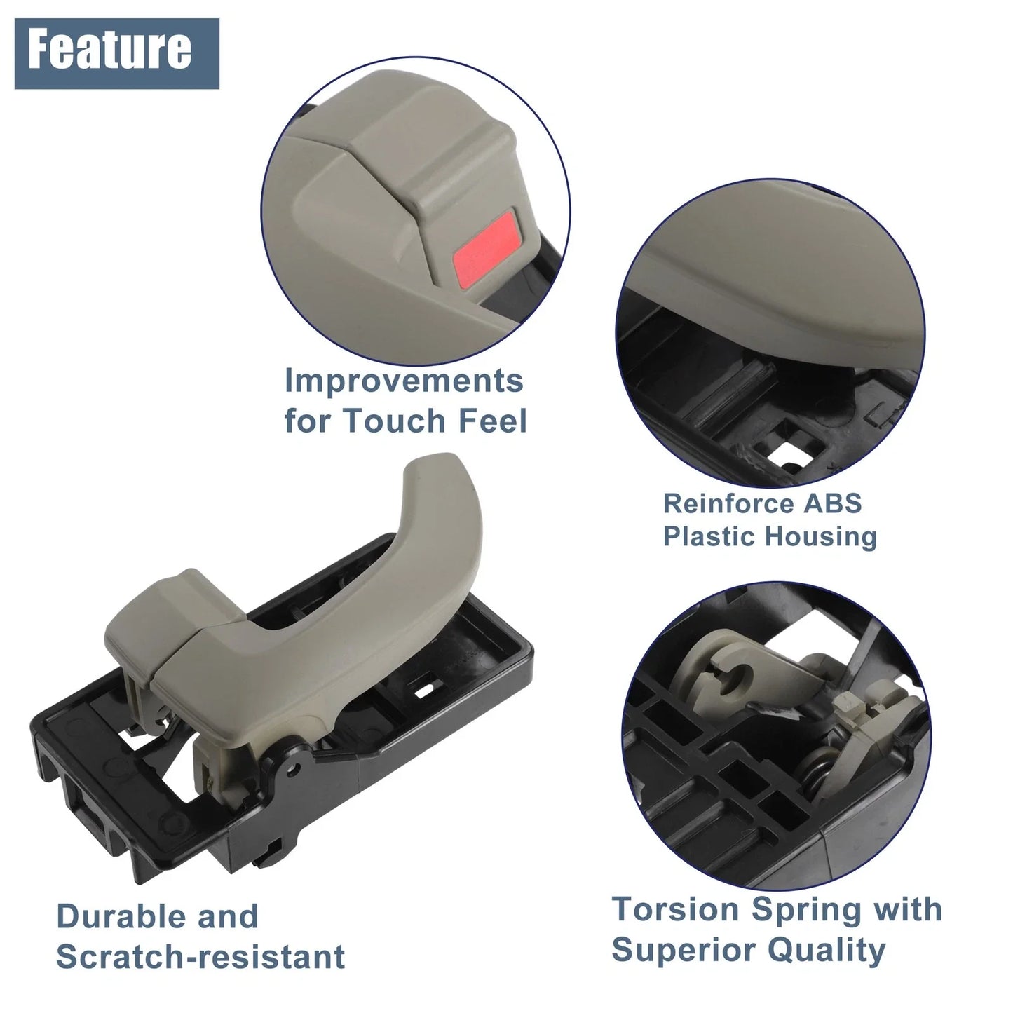 2 x Interior Door Handles for Hyundai Tucson (2005-2009) Black Beige