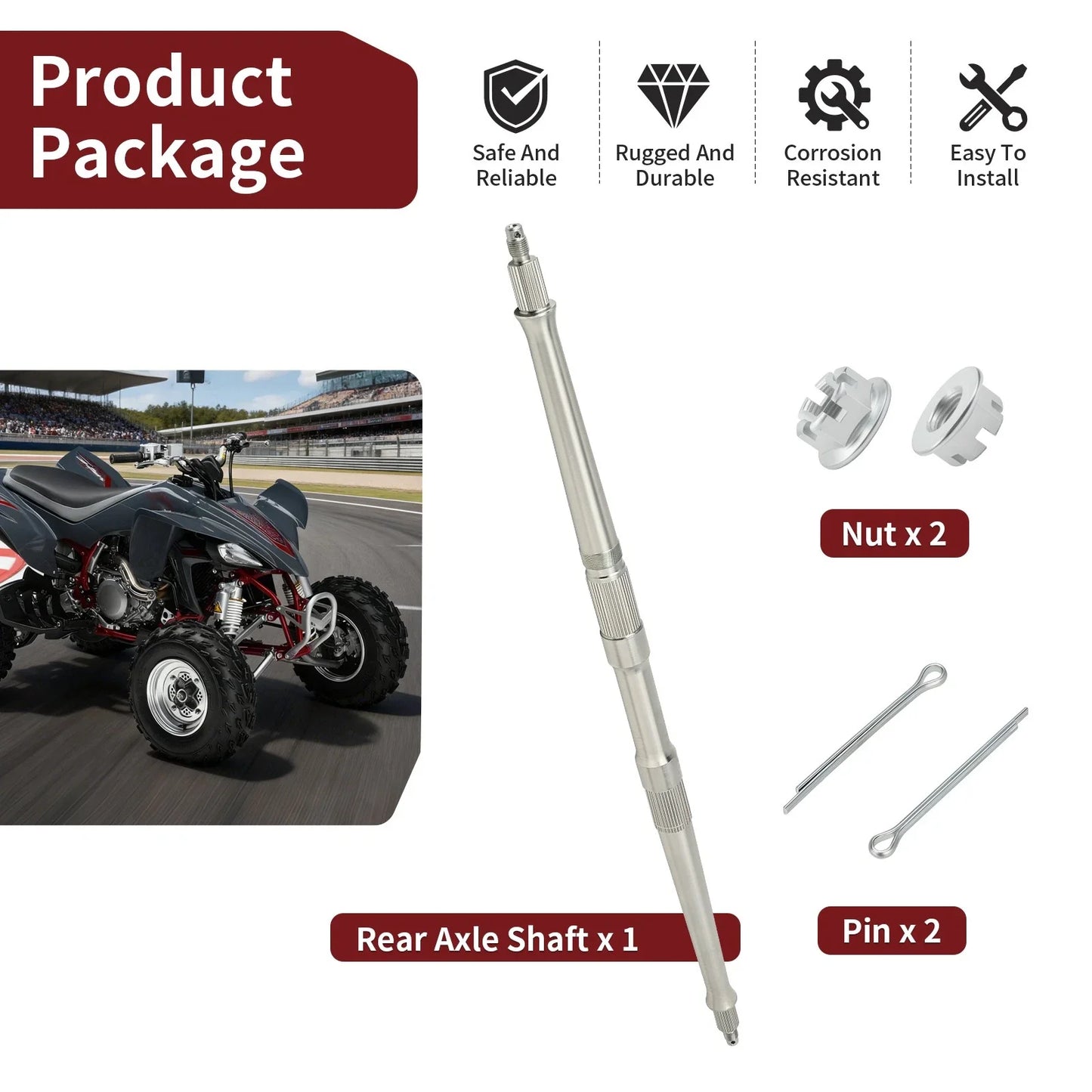 Rear Axle Shaft & Nut & Pin for Yamaha YFZ450 (2006–2013)