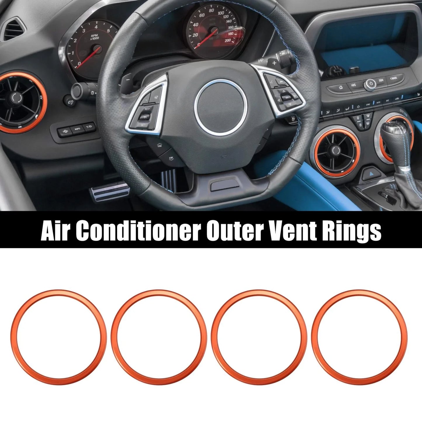 4 x AC Outer Vent Ring Trim Covers for Chevrolet Camaro (2016-2020) Orange