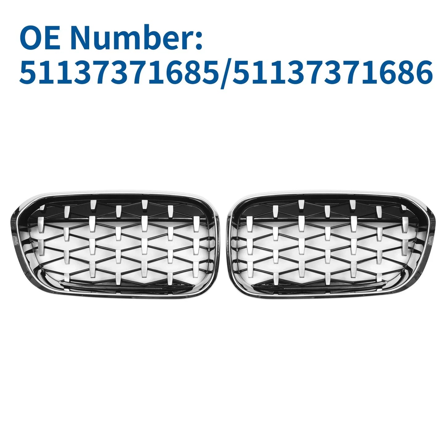 Pair Front Upper Bumper Grille for BMW 1 Series F20 Diamond Star (2015-2018)