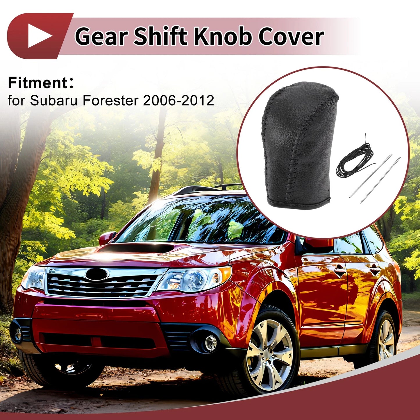 1Pc Gear Shift Knob Cover for Subaru Forester (2006–2012) Black Faux Leather