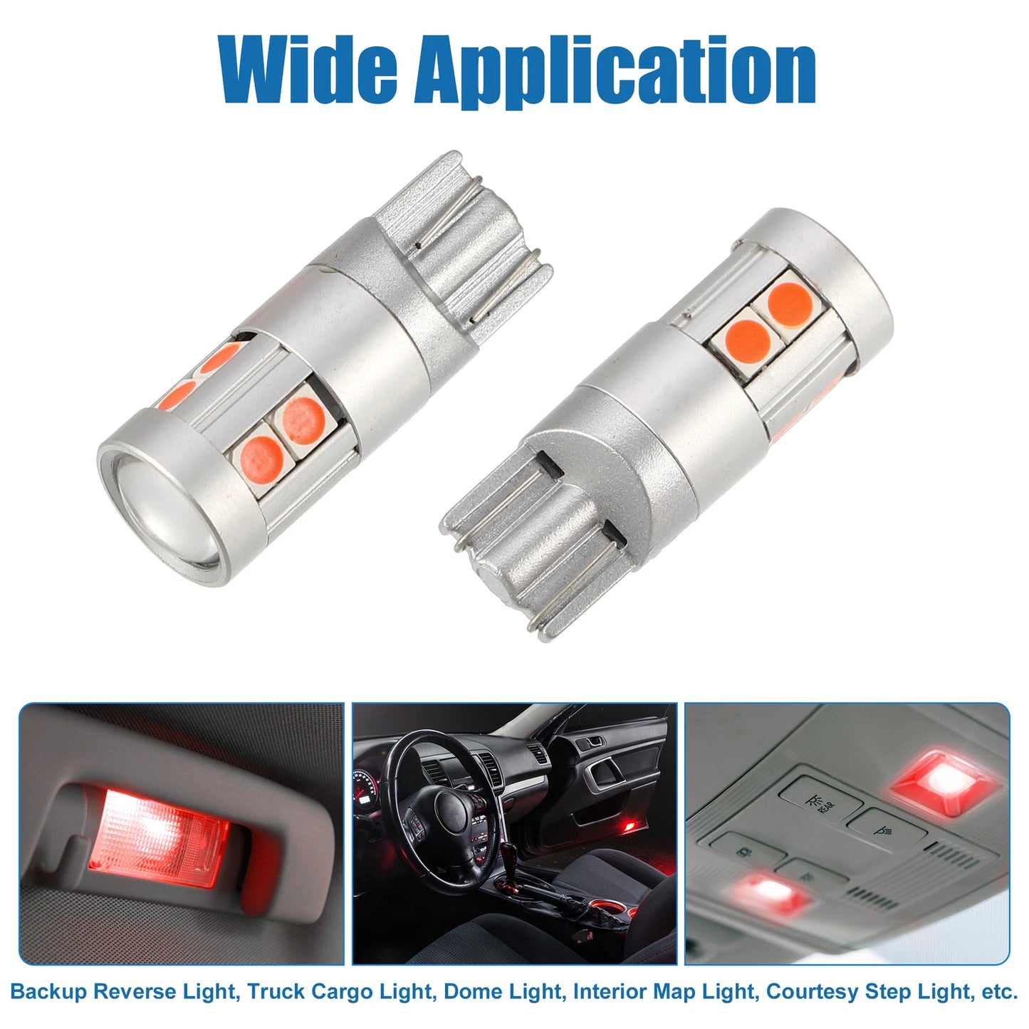 2X T10 194 168 W5W 2825 3030 9SMD LED Bulbs Aluminum Alloy Red Light