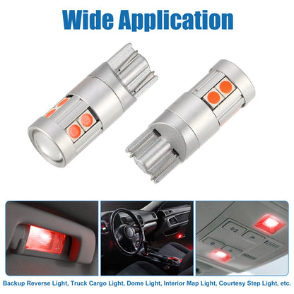 2X T10 194 168 W5W 2825 3030 9SMD LED Bulbs Aluminum Alloy Red Light