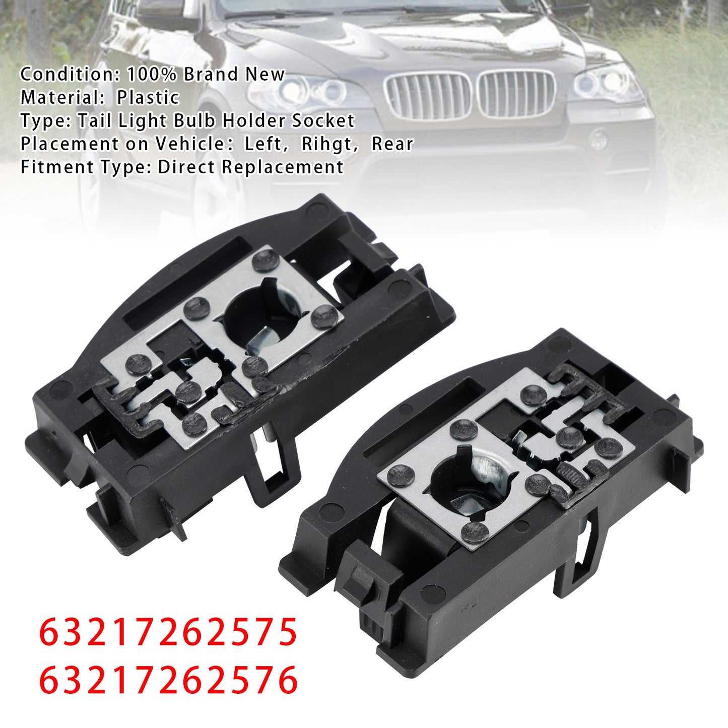 Set of 2 Tail Light Bulb Holder Sockets for BMW X5 (2008–2013)