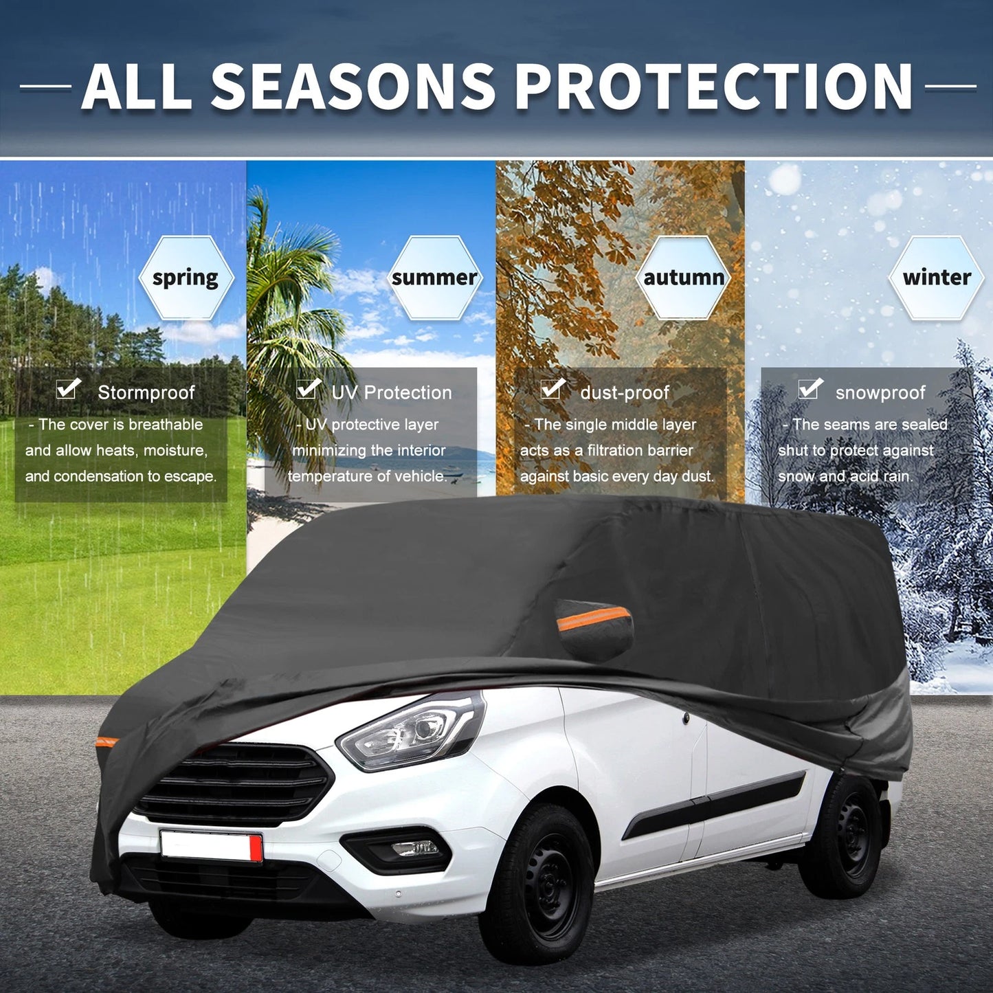 Waterproof Car Cover for Ford Transit (2014–2023) with Driver Door Zipper