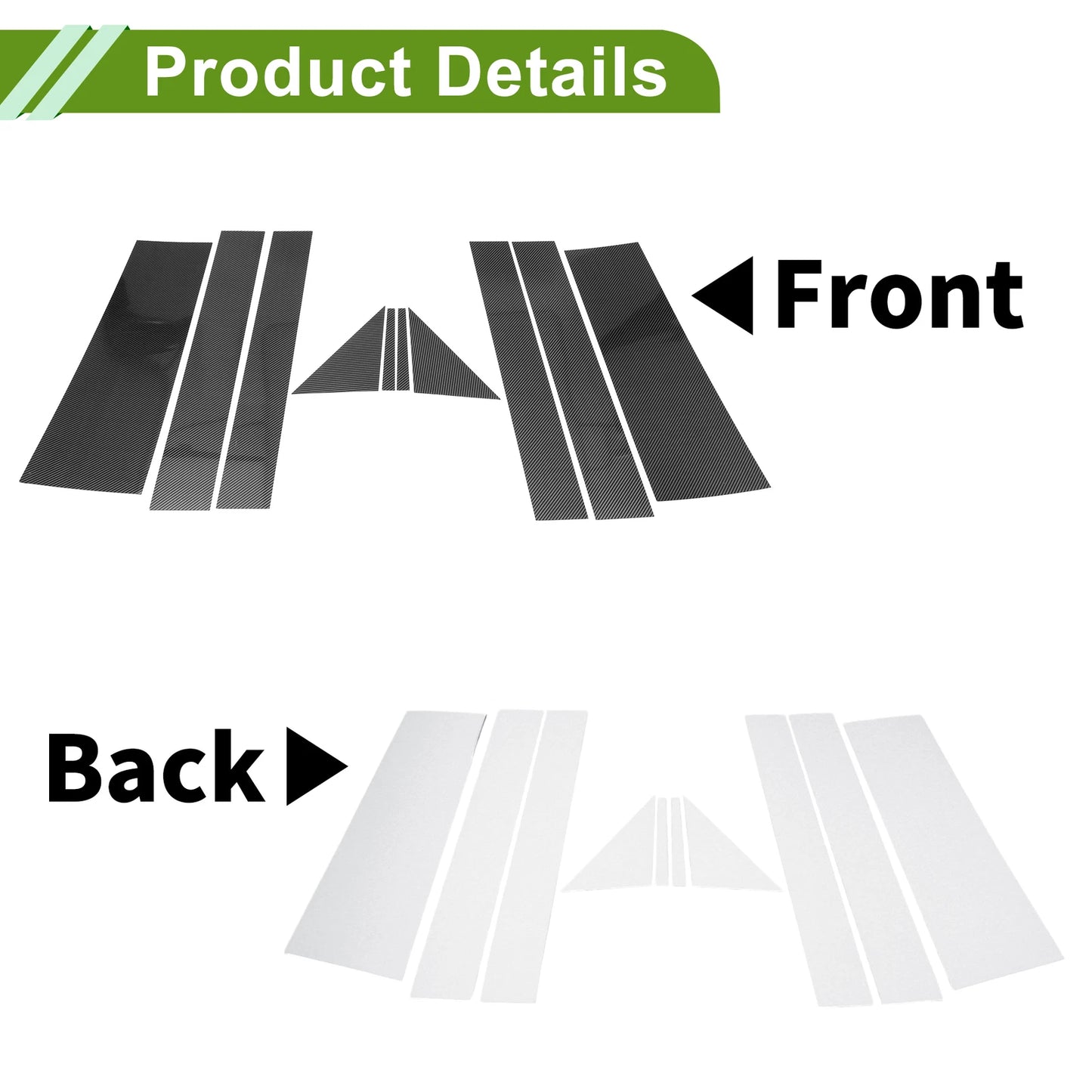10pcs Door Pillar Window Trim for Dodge Grand Caravan (2008–2020) Carbon Fiber