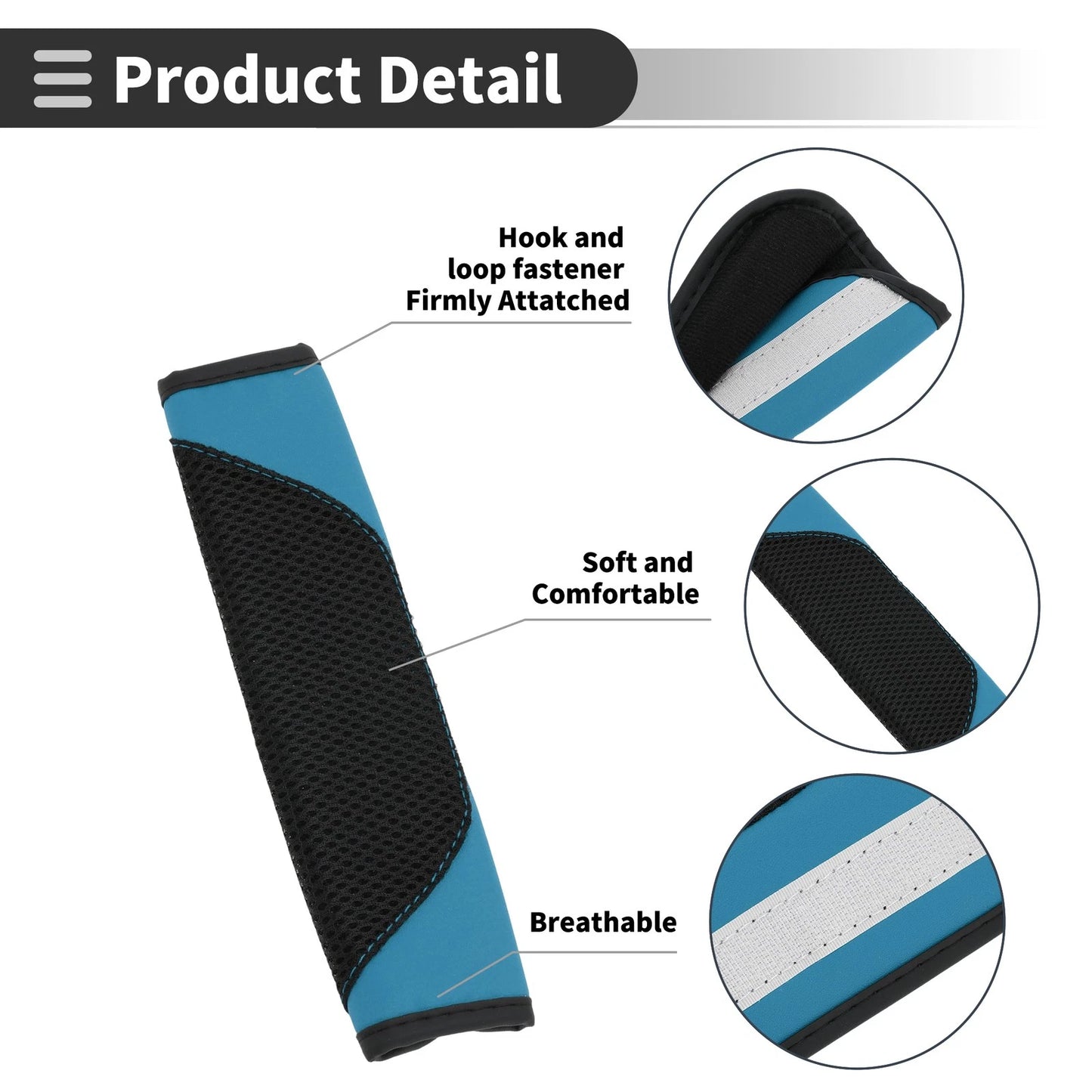 Set of 2 Sky Blue Seat Belt Cover Pads for Universal Fit (22cm)