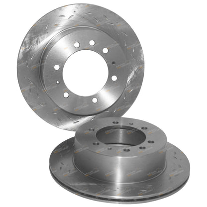 2 Rear Slotted Drilled Disc Rotors + Brake Pads for Nissan Patrol GQ Y60 (1988–1998)