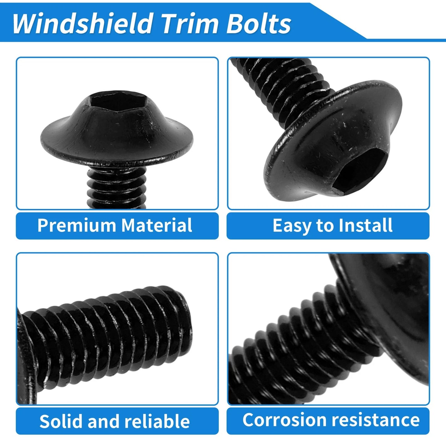 Windshield Bolts for Honda Dirt Bike (Most Models) - Aluminum Rubber Black