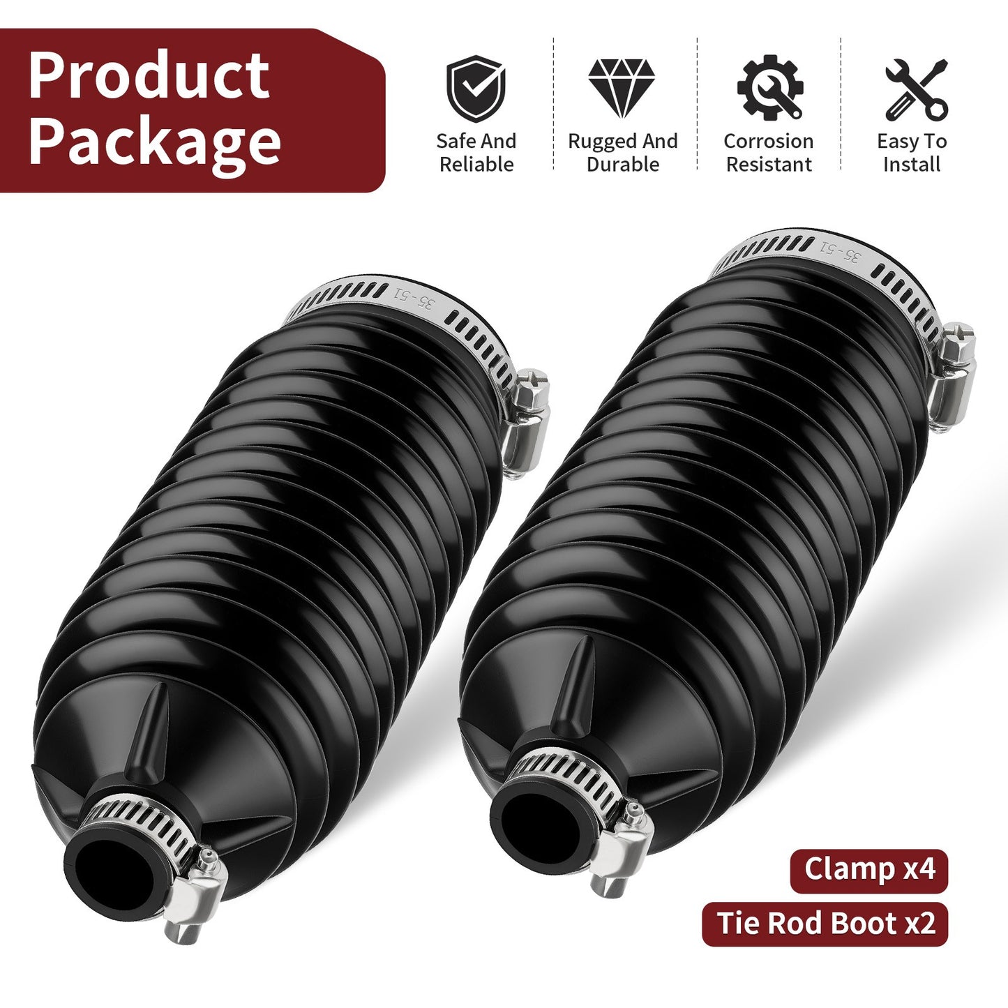 2X Tie Rod Boot with Clamp for Honda Pioneer 700/700-4 (2014–2024)