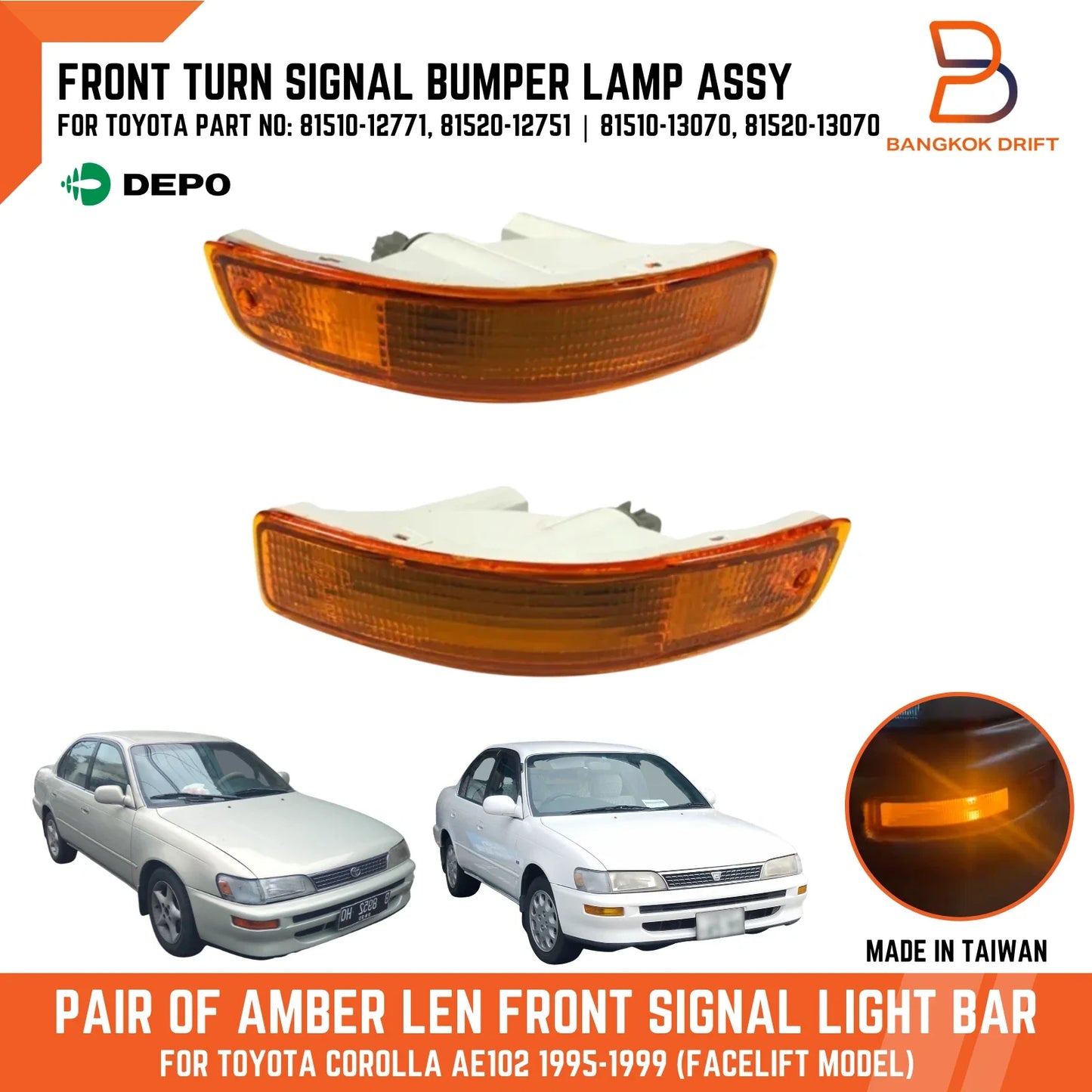 Amber Front Bumper Signal Light for Toyota Corolla AE102 E102 (1995-1999)