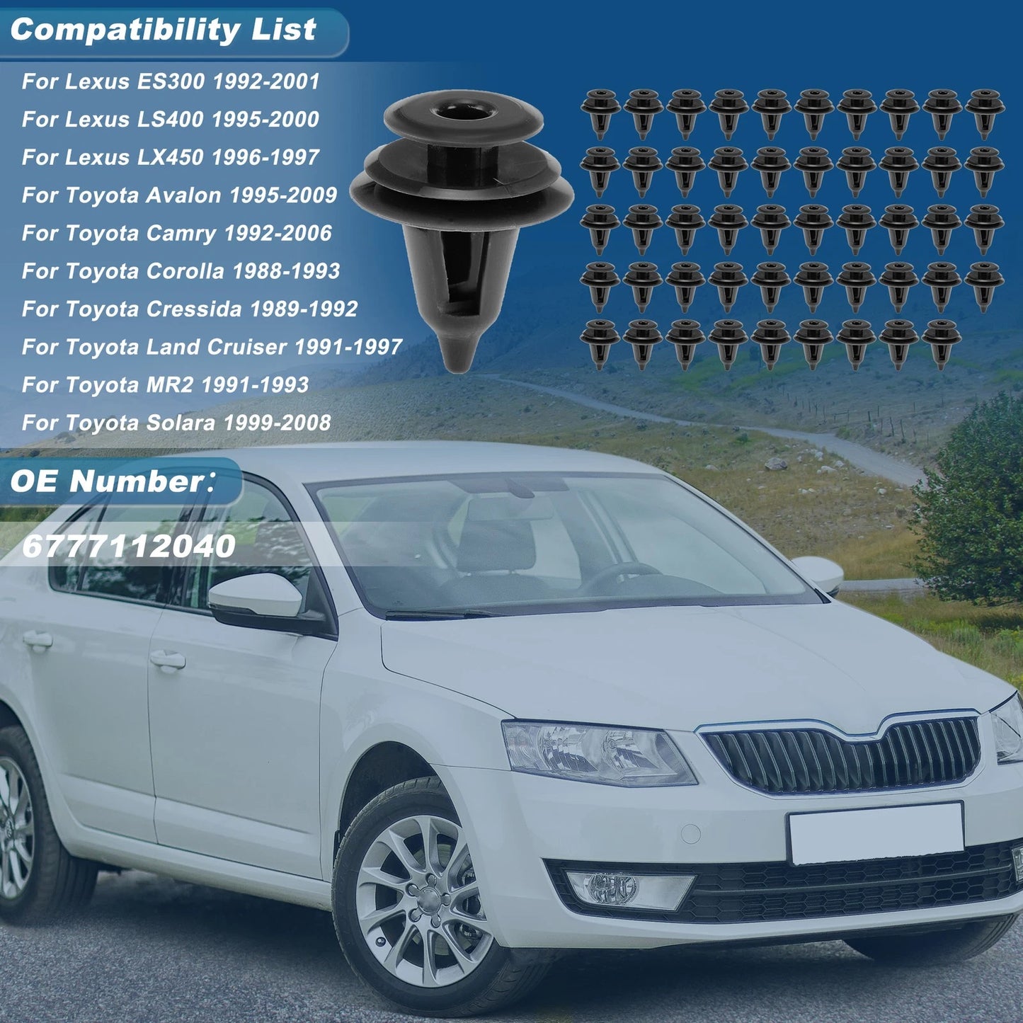 Set of 50 Door Trim Clips for Lexus ES300 (1992–2001) No. 6777112040 Plastic Gray