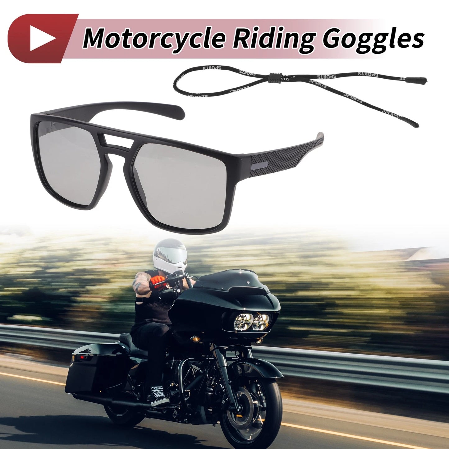 Motorcycle Riding Goggles for Various Models (Light Gray Lens, Black Frame)