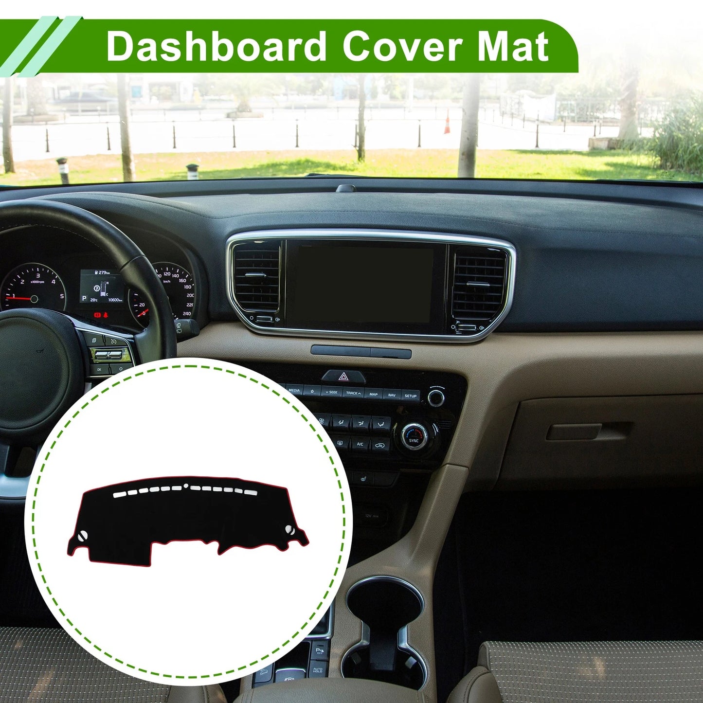 Dashboard Cover for Kia Sportage R (2011–2016) - Black Red Polyester