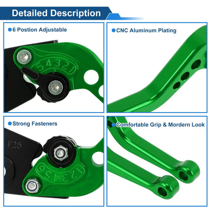6 Position Adjustable Brake Clutch Levers for Kawasaki Ninja 400R (2011) Green