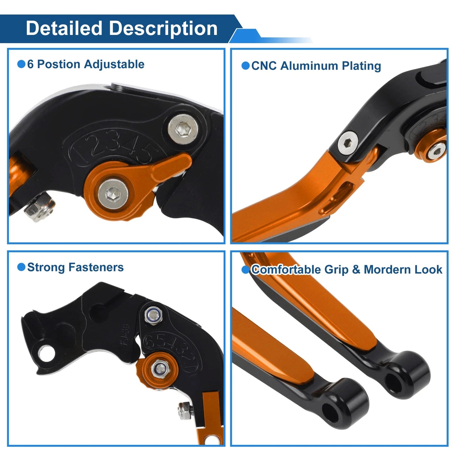 Brake Clutch Levers for KTM Duke 390 RC390 (2013–2023) Black Head Orange Handle