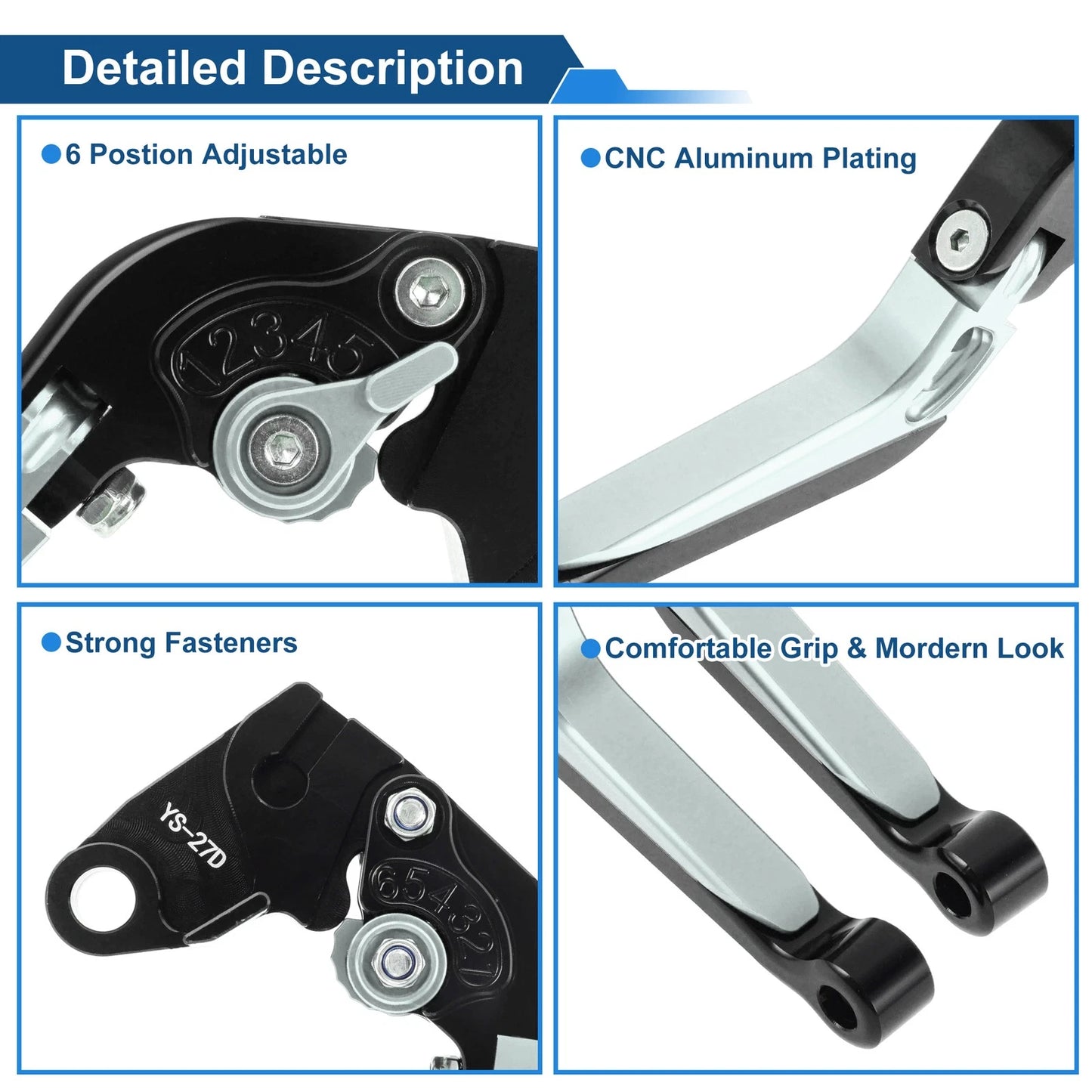 Brake Clutch Levers for Kawasaki ZX10R (2006–2015) Black Titanium Handle 1 Pair