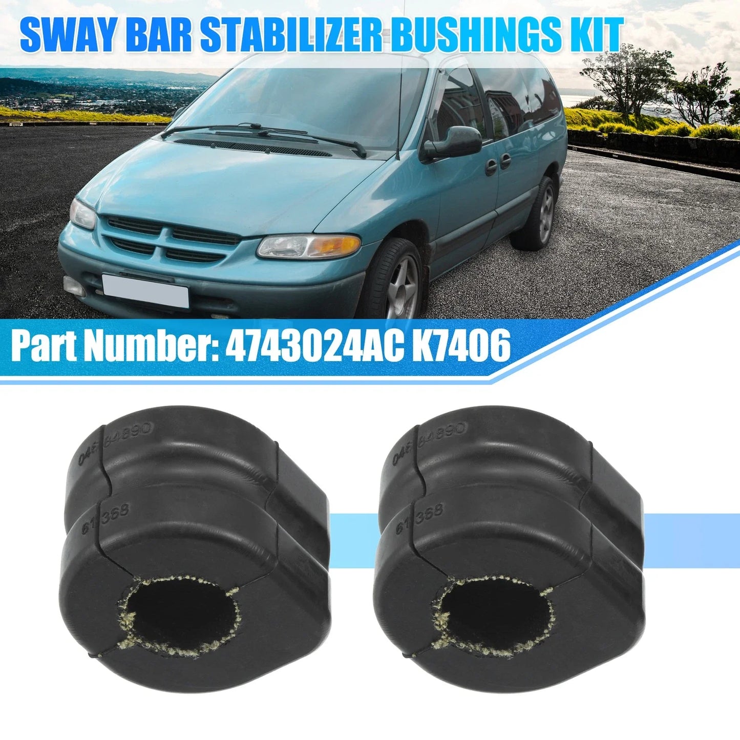 2 x Car Front Stabilizer Bar Bushings for Chrysler Voyager & Dodge Caravan