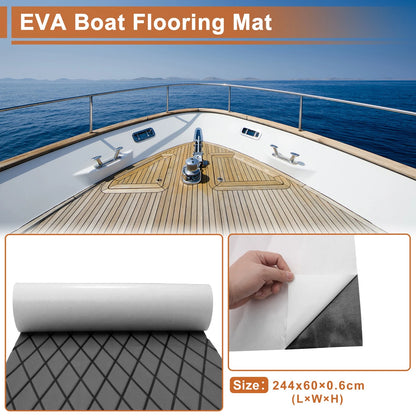 Self-Adhesive Boat Flooring Strip 96"L x 24"W Dark Gray with Black Line