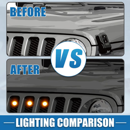 Front Grille LED Lights Set for Jeep Gladiator JT (2020–2023) Amber Black