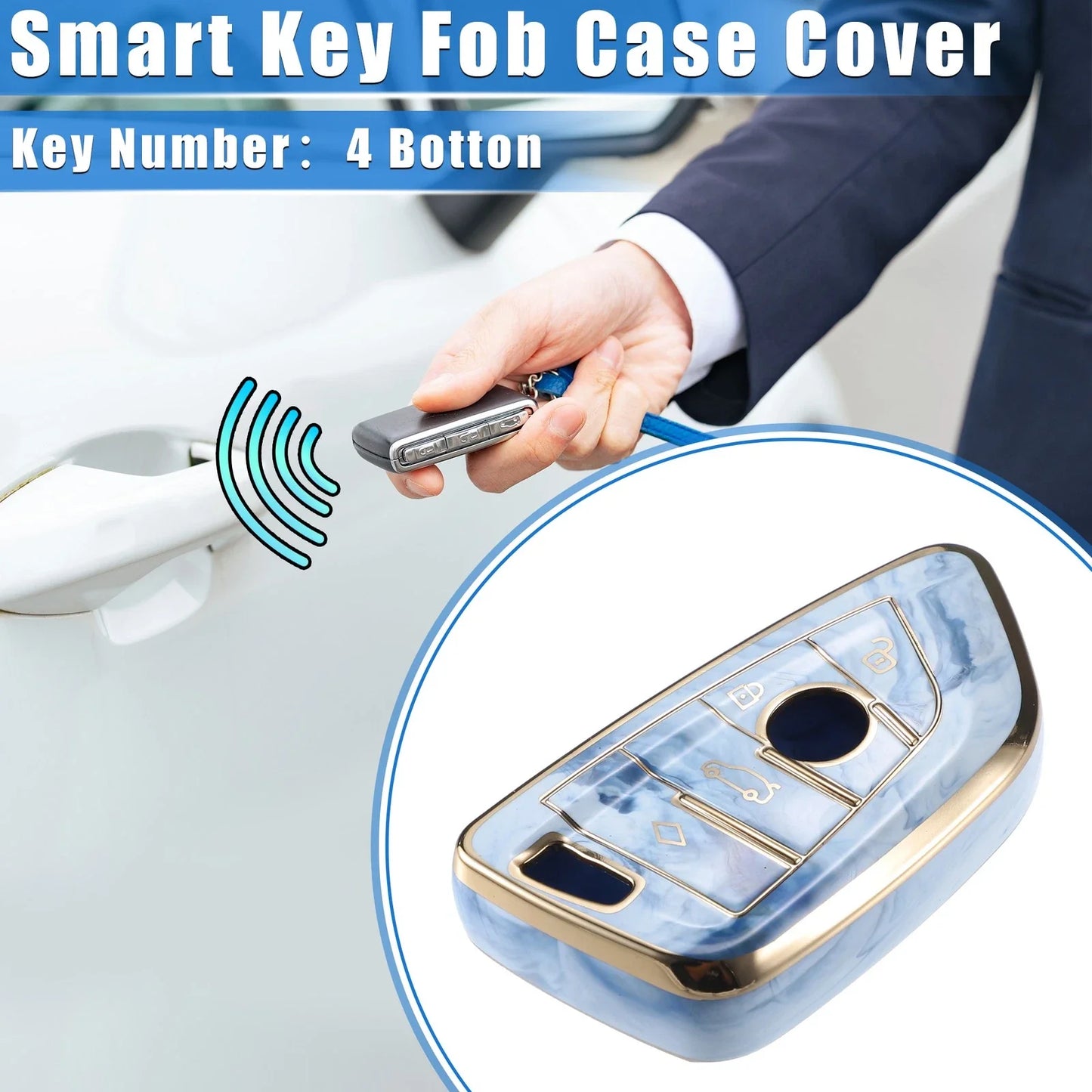 4 Buttons Remote Key Fob Cover for BMW 3-7 Series TPU Blue