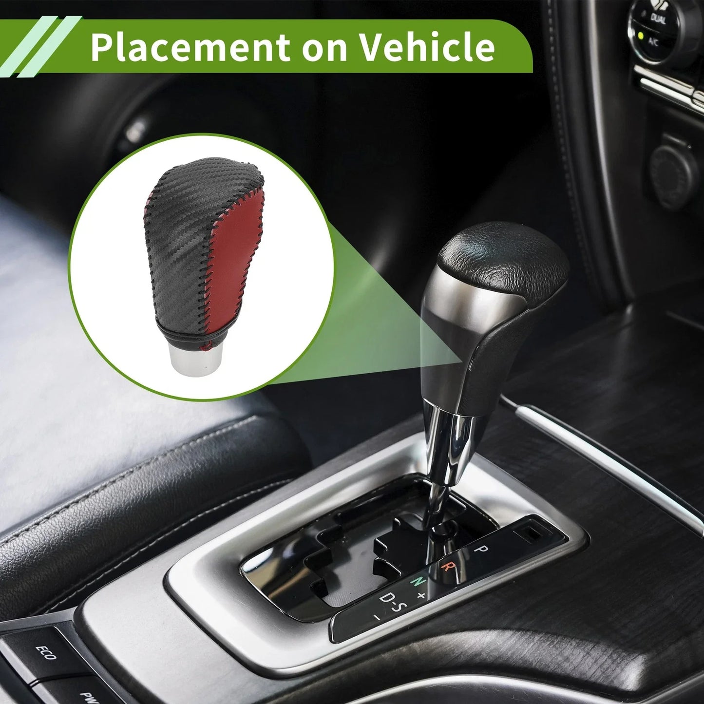 Car Gear Shift Knob Cover for Honda Civic 2016-2021 Black Carbon Fiber Red