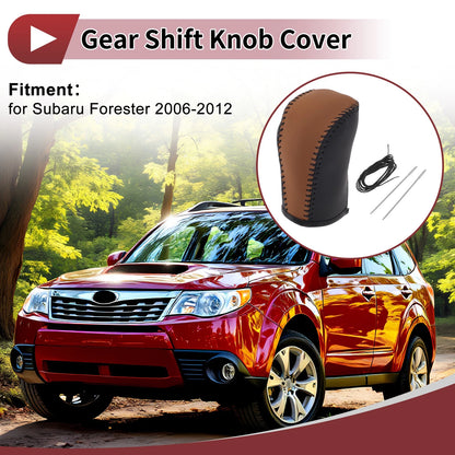 1 Pc Gear Shift Knob Cover for Subaru Forester (2006–2012) Brown Faux Leather