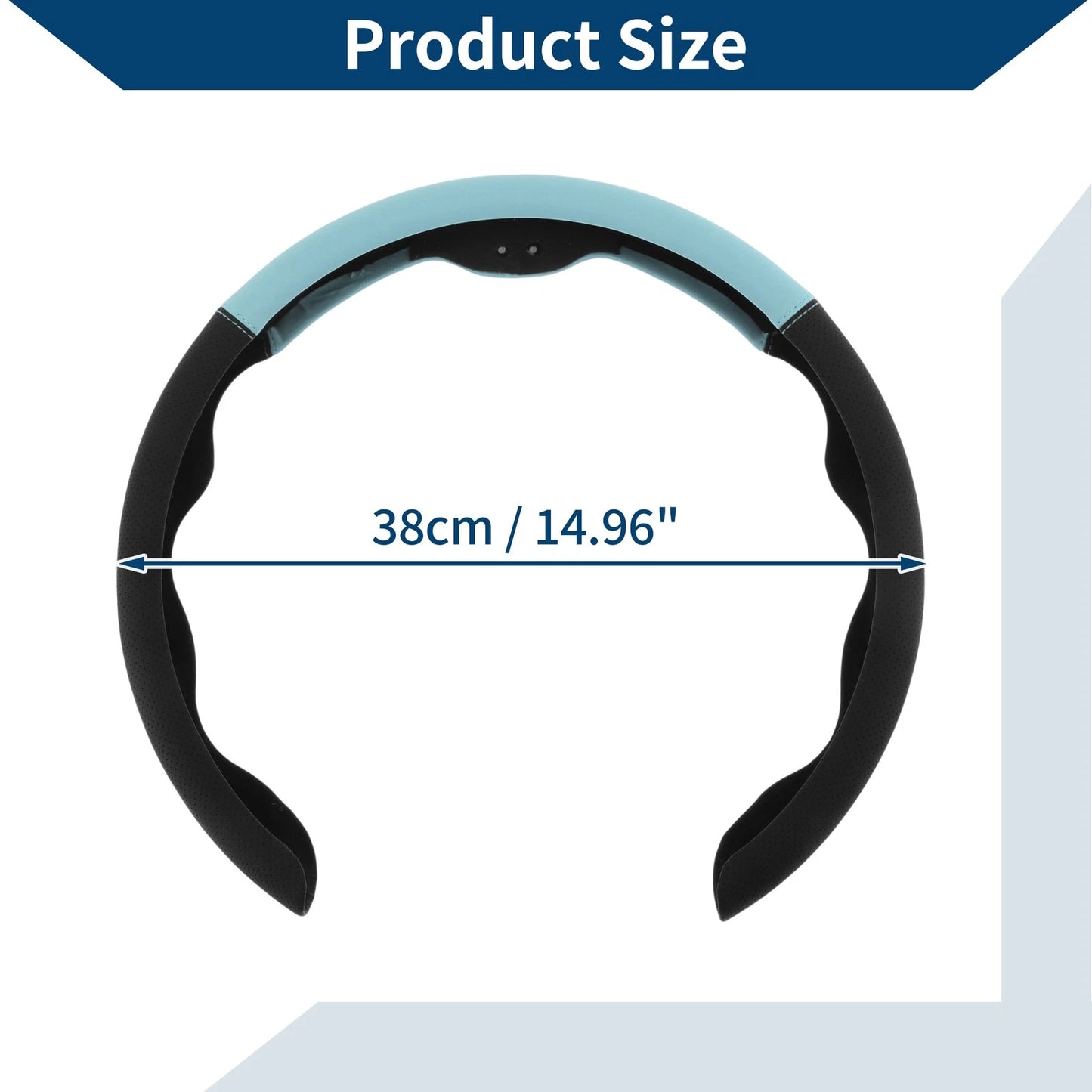 Steering Wheel Cover   - 14.96" Black Light Sky Blue