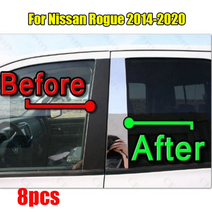 Chrome Pillar Trim Door Cover / 8 x / Mirrored Post for Nissan Rogue (2014–2020)
