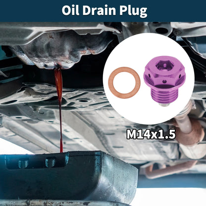 M14x1.5 Magnetic Oil Drain Plug Titanium Alloy Purple for Universal