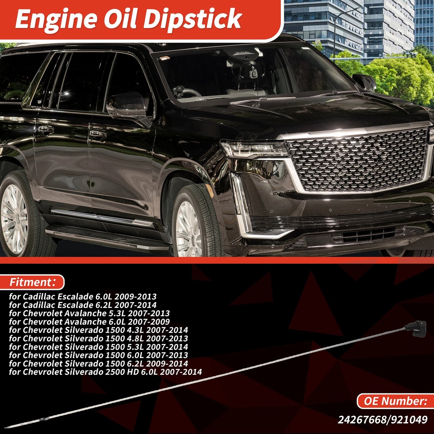 Oil Dipstick No. 24267668 for Cadillac Escalade 6.0L (2009–2013) Black Silver Tone