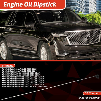Oil Dipstick No. 24267668 for Cadillac Escalade 6.0L (2009–2013) Black Silver Tone