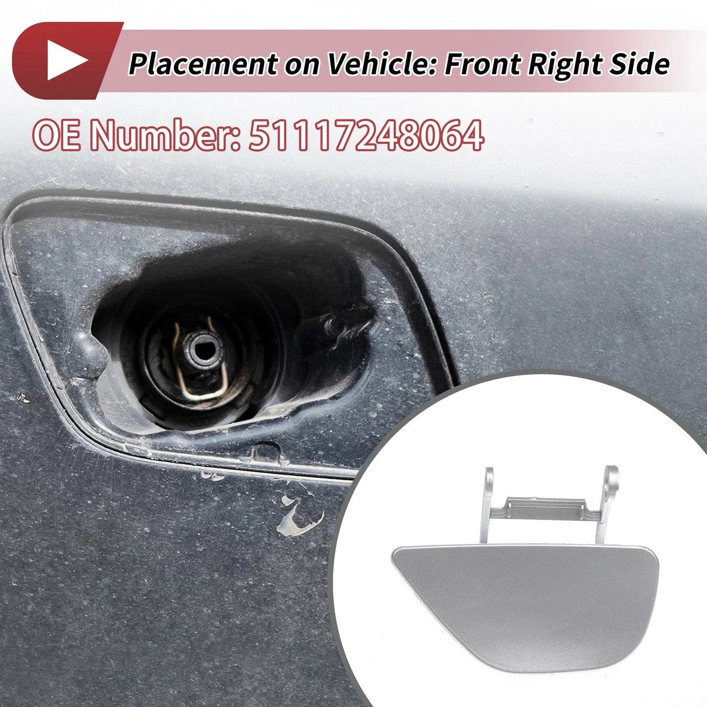 Front Right Washer Nozzle Cover Cap for BMW 535i GT Silver Tone
