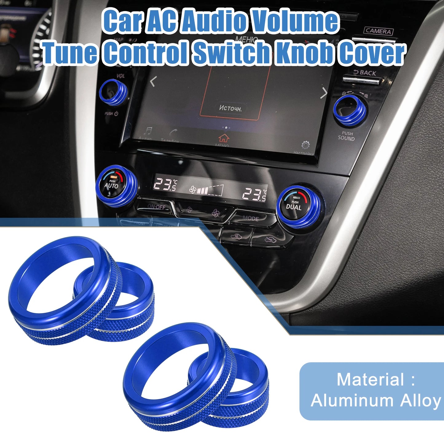 Set of 4 Console AC Audio Volume Knob Covers for Nissan Murano (2015–2021) Blue