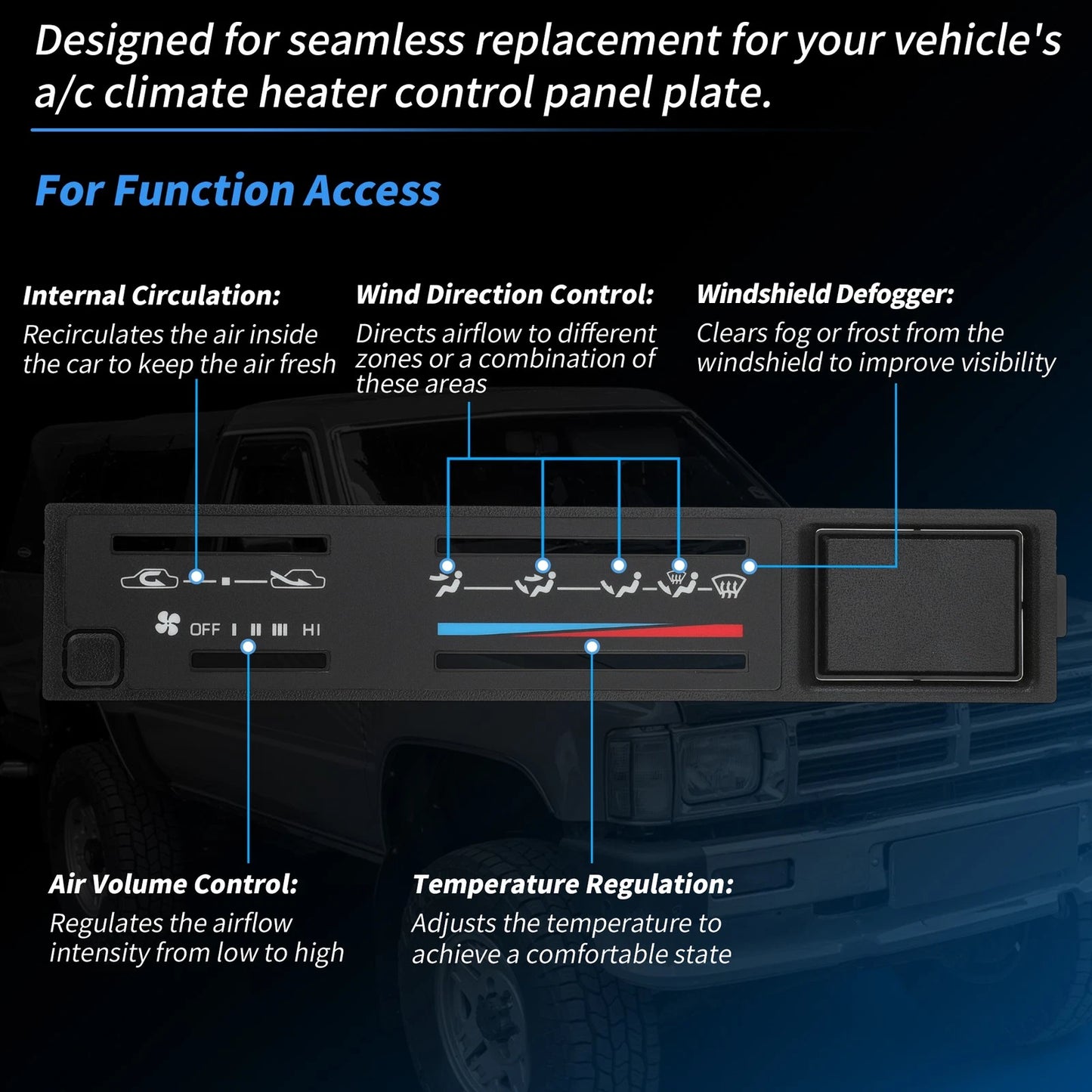 A/C Dash Climate Heater Control Panel Plate for Toyota 4Runner Pickup (1984–1989)