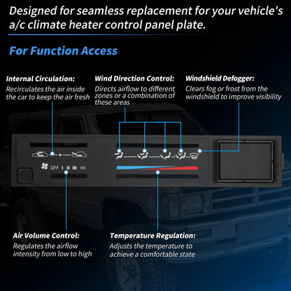 A/C Dash Climate Heater Control Panel Plate for Toyota 4Runner Pickup (1984–1989)