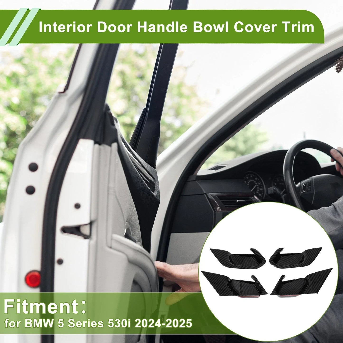 Interior Door Handle Bowl Cover Trim 4 x ABS for BMW 5 Series 530i (2024-2025)