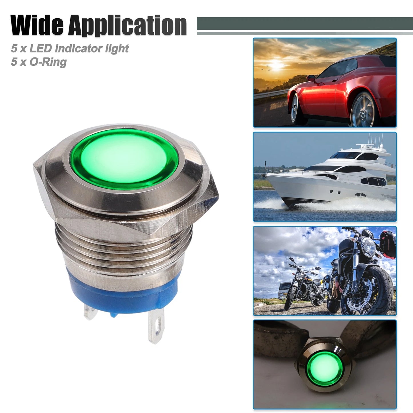 5 Pcs 16mm LED Waterproof Pilot Indicator Light for Various Models