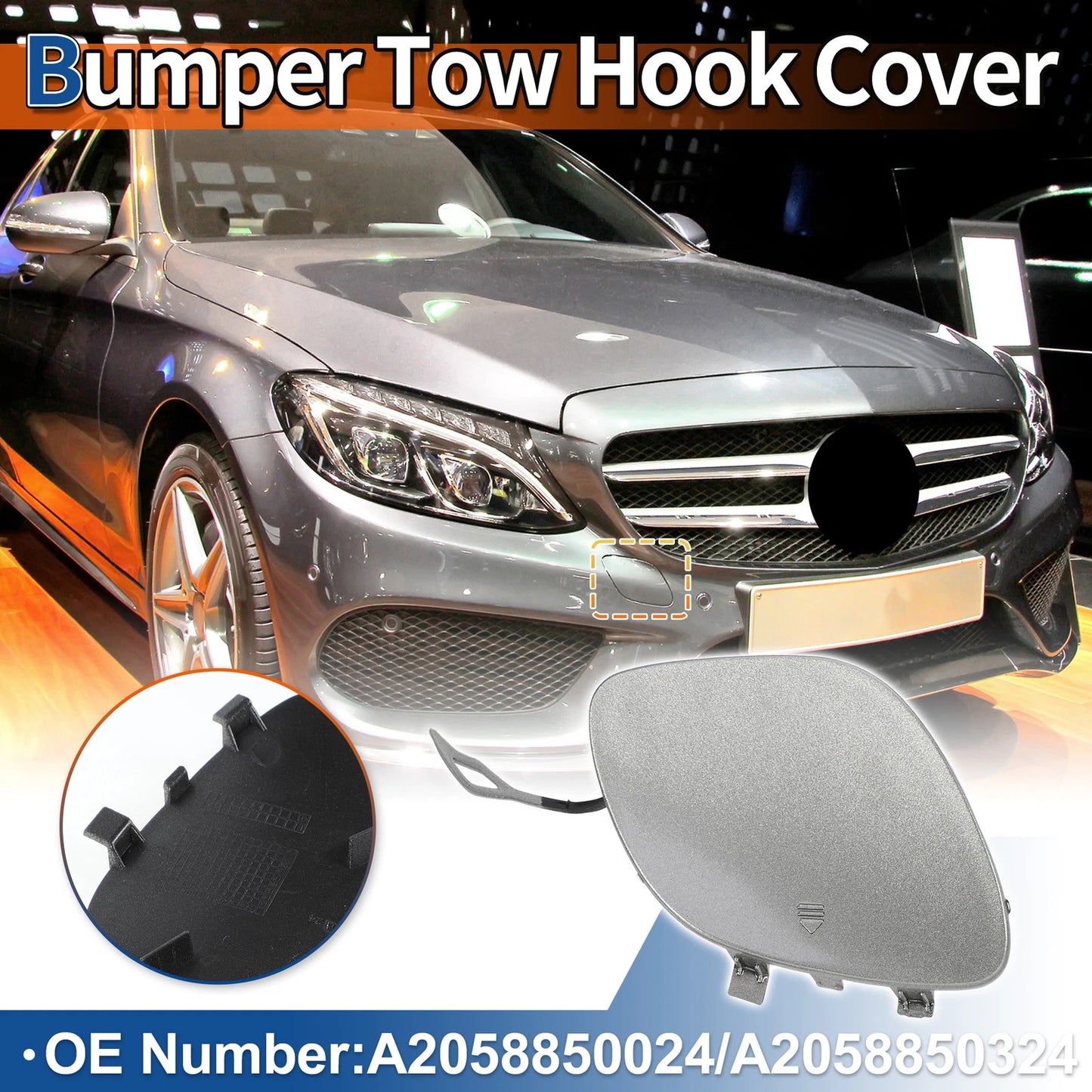 Tow Hook Cover for Mercedes-Benz C63 (2015–2021) No.A2058850024 Dark Silver
