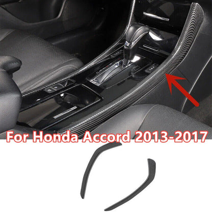 2 x Carbon Fiber Center Gear Shift Side Strip Trim for Honda Accord (2013–2017)
