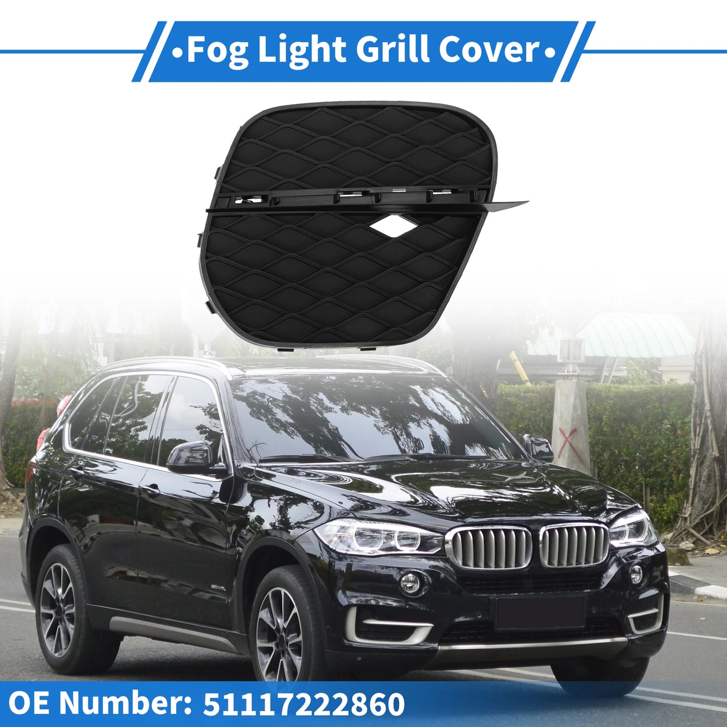 1 Pc Fog Light Grill for BMW X5 (2011–2013) No. 51117222860 Black