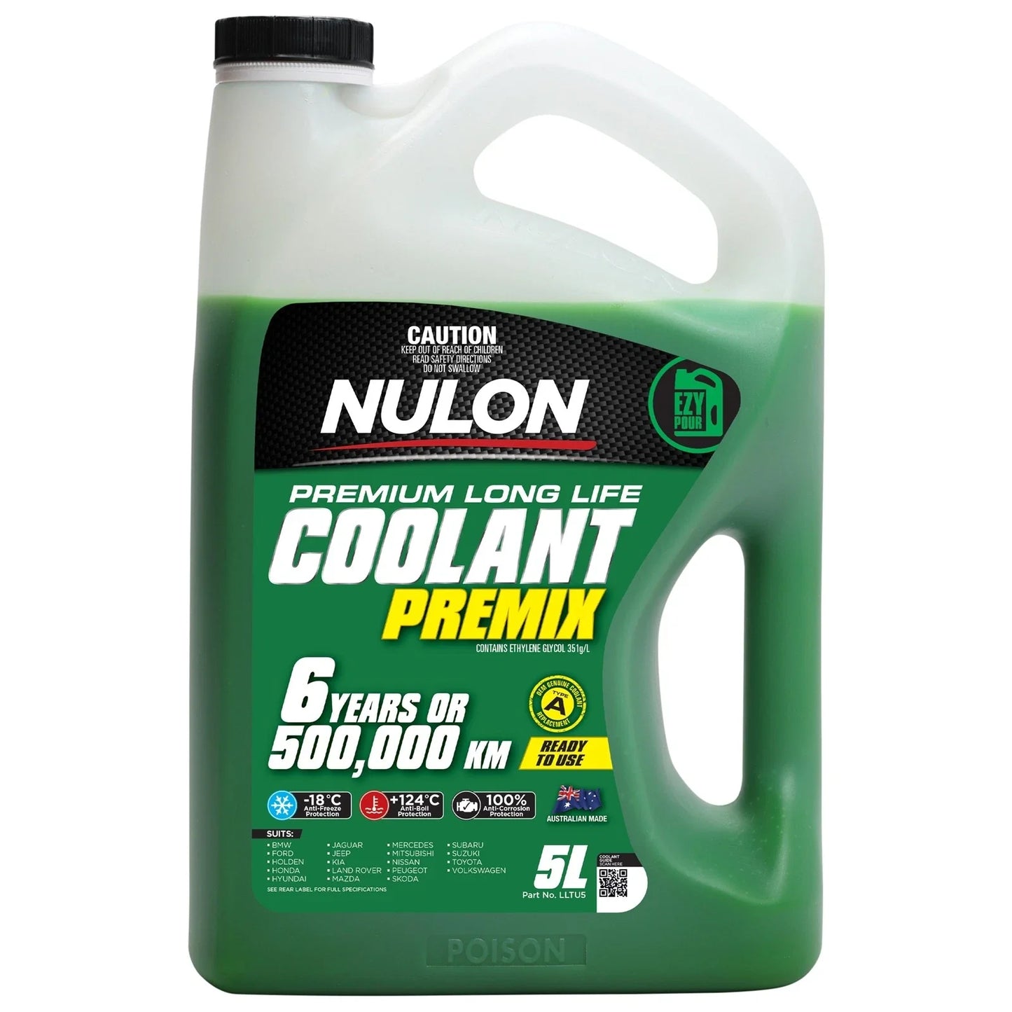 5L Nulon Green Premium Long Life Coolant Premix for Make Model