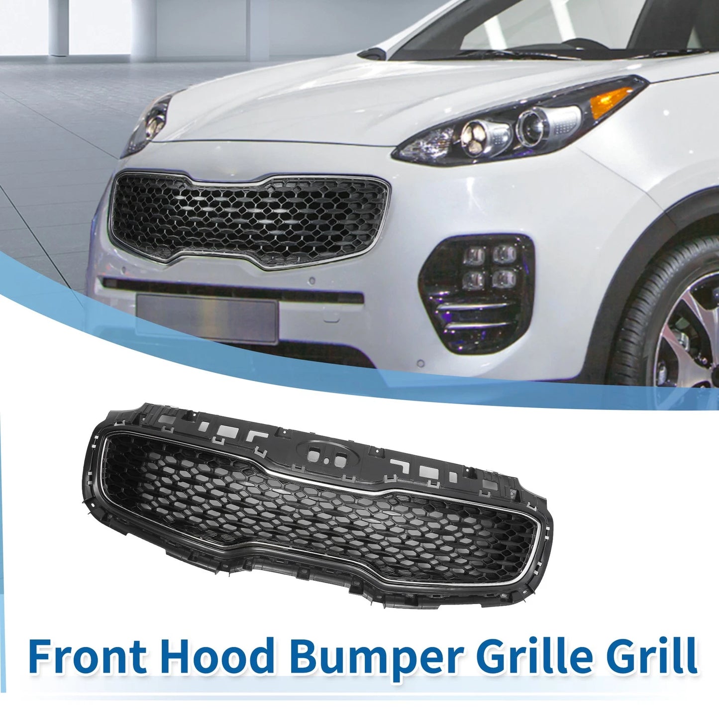 Front Upper Bumper Grille for Kia Sportage (2017–2022) Black Chrome