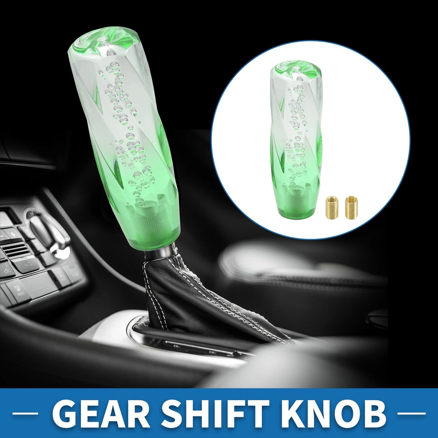 Set of 1 Shift Knob with 2 Adapters for Universal Fit (15cm, Light Green)