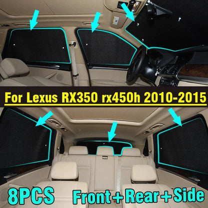 8X Front Side Rear Windshield Privacy Sunshade for Lexus RX350 (2010–2015)
